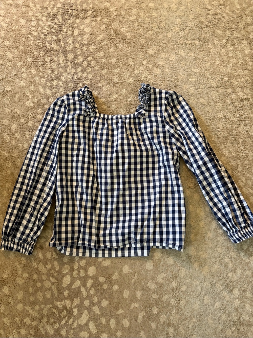 Crewcuts Navy and White Gingham Ruffle Square-Neck Top